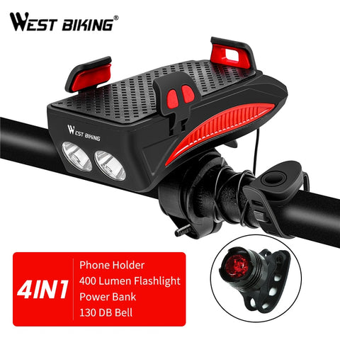 West Biking Phone Holder and Rechargeable Bike Light Mount